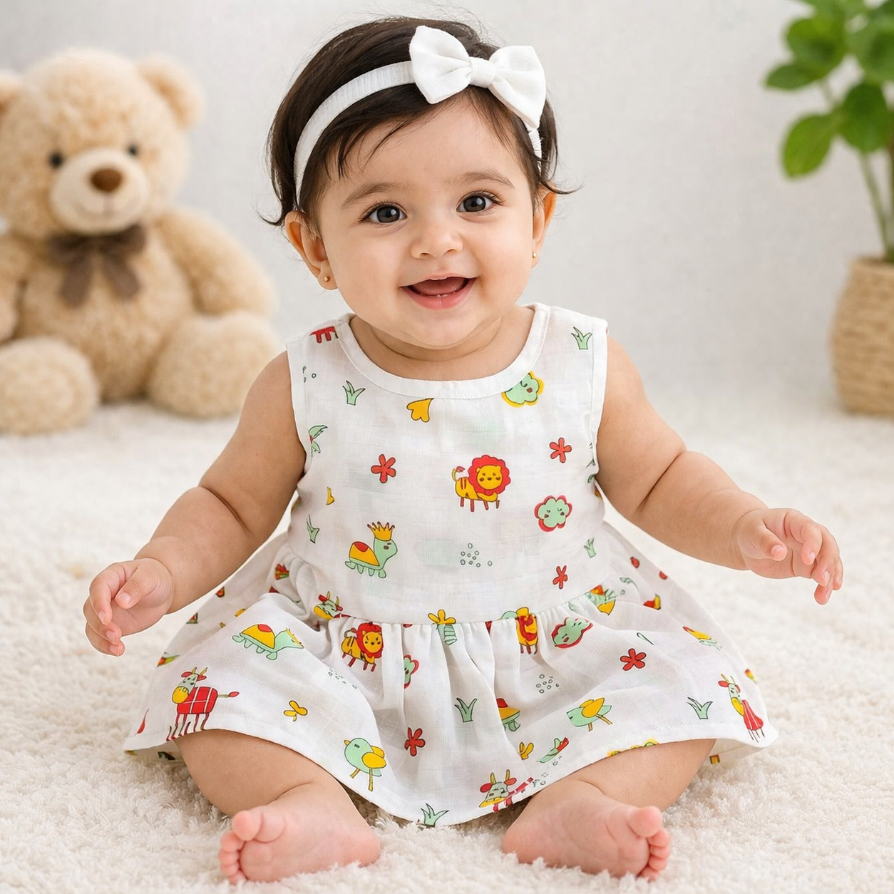 Baby Girl Muslin Cotton Frock | Soft Button Back Dress