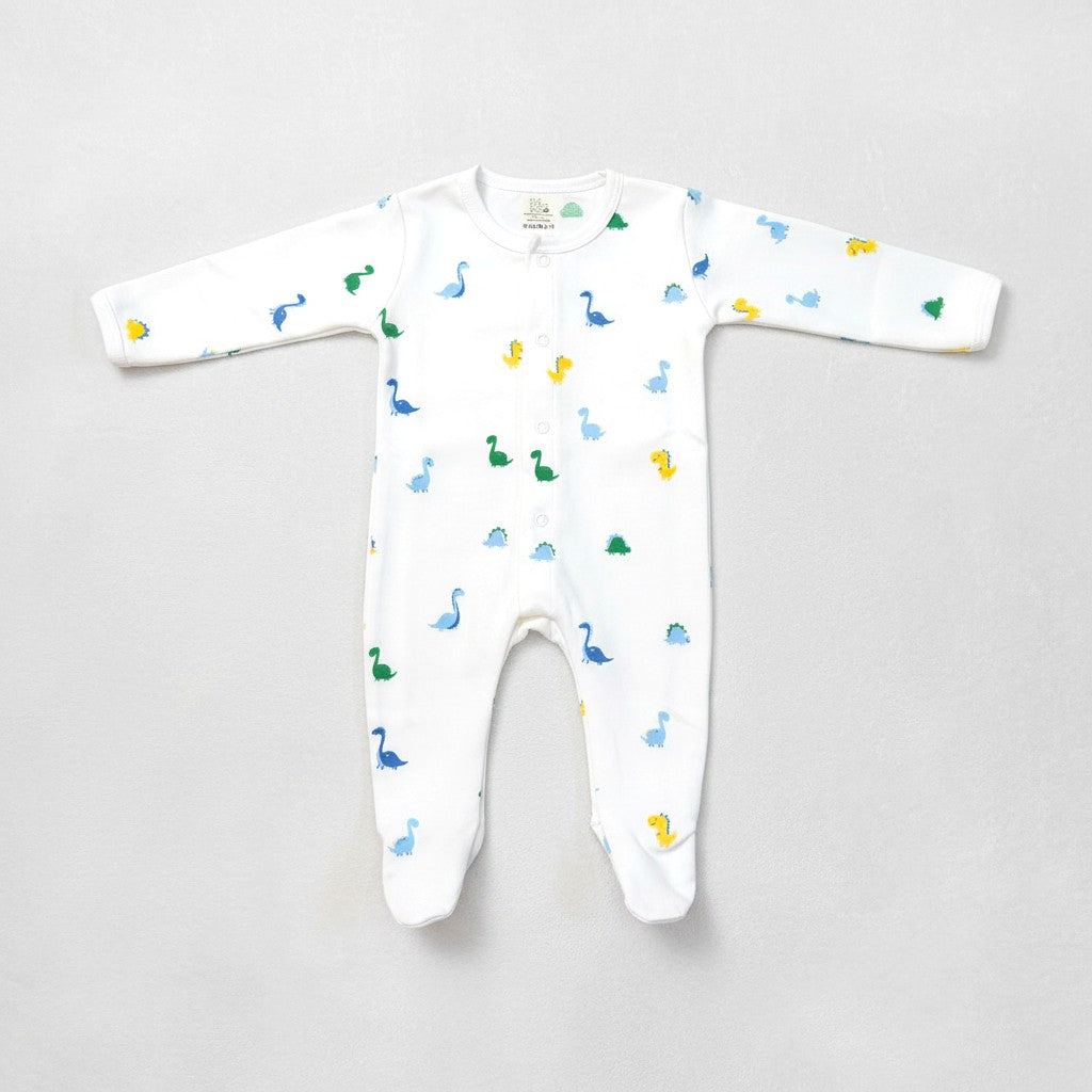 Organic Cotton Unisex Footed Baby Romper- Pack of 2 (Dinosaur & Pineapple)