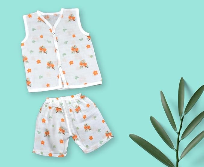 BUNNY&TORTOISE Kids Printed Co-ord Set Shorts & Matching T-Shirt | Muslin Cotton | Comfortable Summer Clothing for Boys & Girls