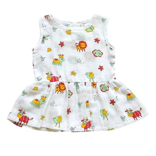 Cotton Muslin Button Frock for New Born Baby Girls