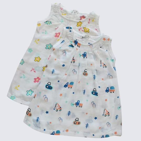 Baby Girl Cotton Muslin Frock - Cute Print ( Pack of 2 )