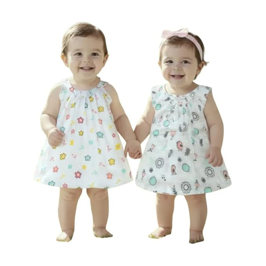 Baby Girl Cotton Muslin Frock - Cute Print ( Pack of 2 )