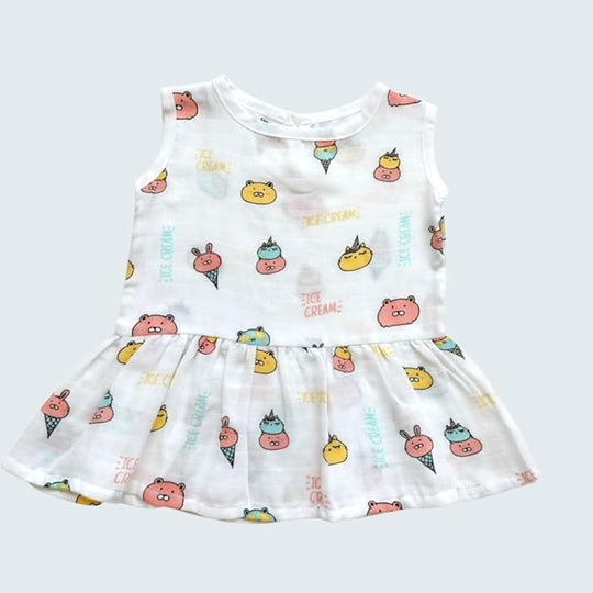 Cotton Muslin Button Frock for New Born Baby Girls