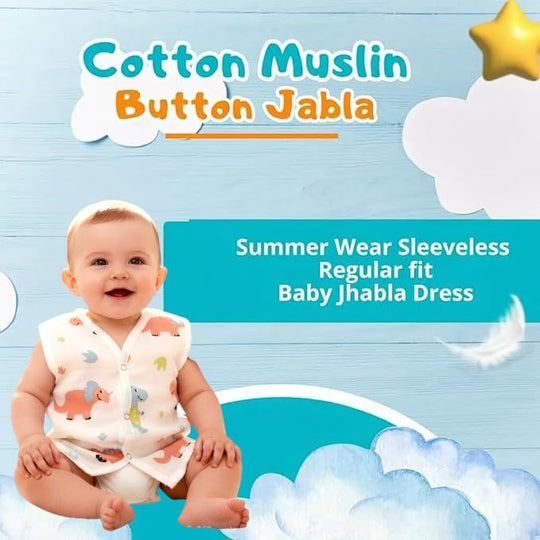 Muslin Cotton Printed Jhabla for Kids( Button Jhabla) ( Pack of 3 )