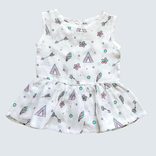 Cotton Muslin Button Frock for New Born Baby Girls