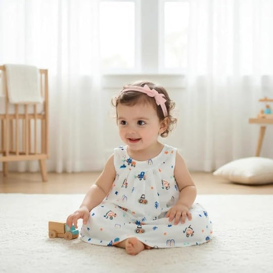 Baby Girl Cotton Muslin Frock - Cute Print ( Pack of 1 )