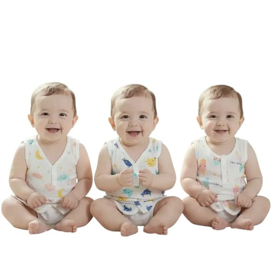 Muslin Cotton Printed Jhabla for Kids( Button Jhabla) ( Pack of 3 )