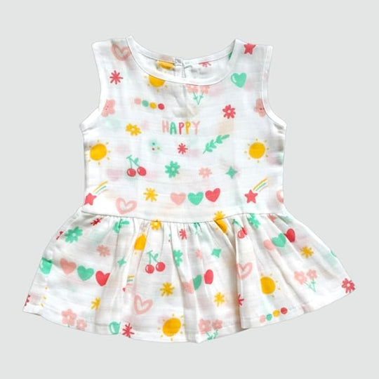 Cotton Muslin Button Frock for New Born Baby Girls