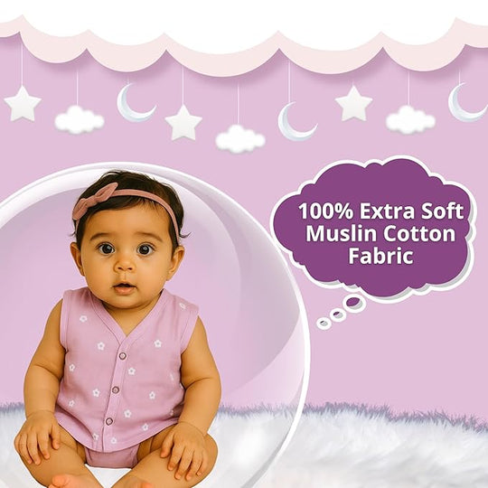 Muslin Cotton Printed Jhablas Kids Vest ( Pack of 3 )