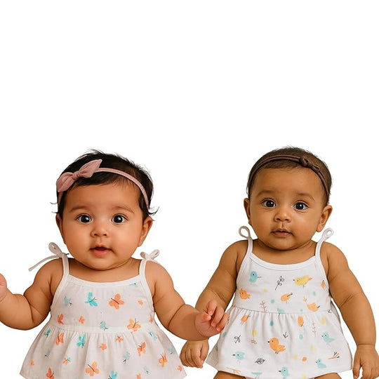 Off White Muslin Knot Frock Baby ( Pack of 2 )