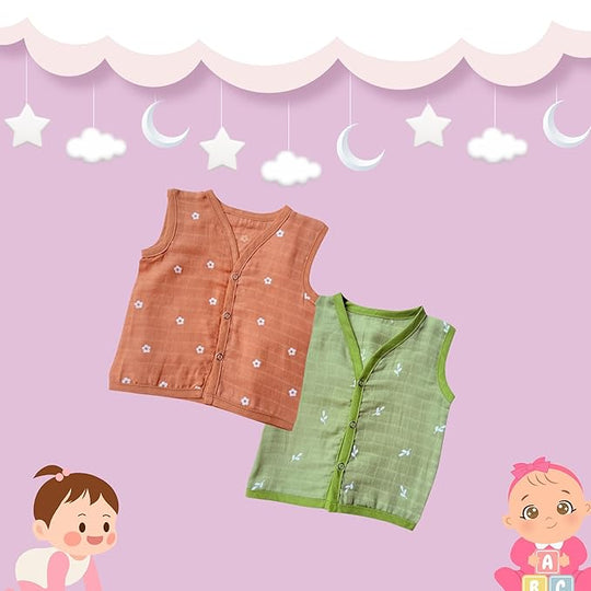 Muslin Cotton Printed Jhablas Kids Vest  ( Pack of 2 )