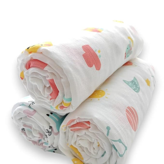 100% Cotton Muslin Baby Swaddle Set ( Pack of 2 )