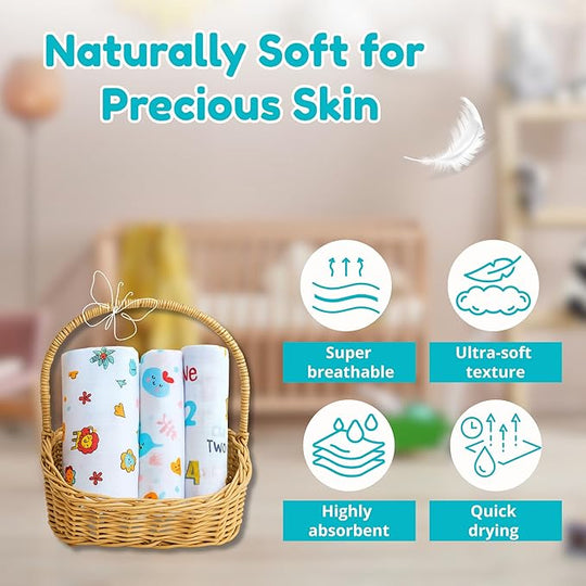100% Cotton Muslin Baby Swaddle Set ( Pack of 2 )