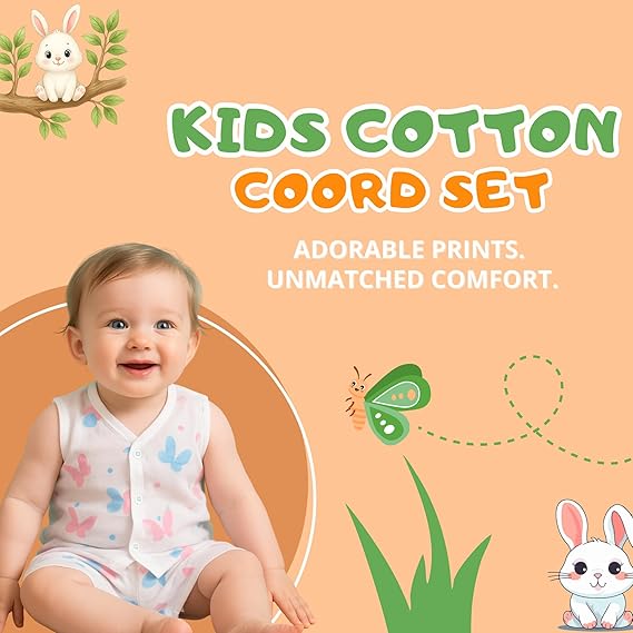 BUNNY&TORTOISE Kids Printed Co-ord Set Shorts & Matching T-Shirt | Muslin Cotton | Comfortable Summer Clothing for Boys & Girls