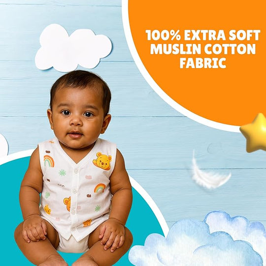 Muslin Cotton Printed Jhabla for Kids( Button Jhabla) ( Pack of 3 )