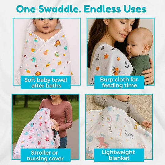 100% Cotton Muslin Baby Swaddle Set ( Pack of 2 )