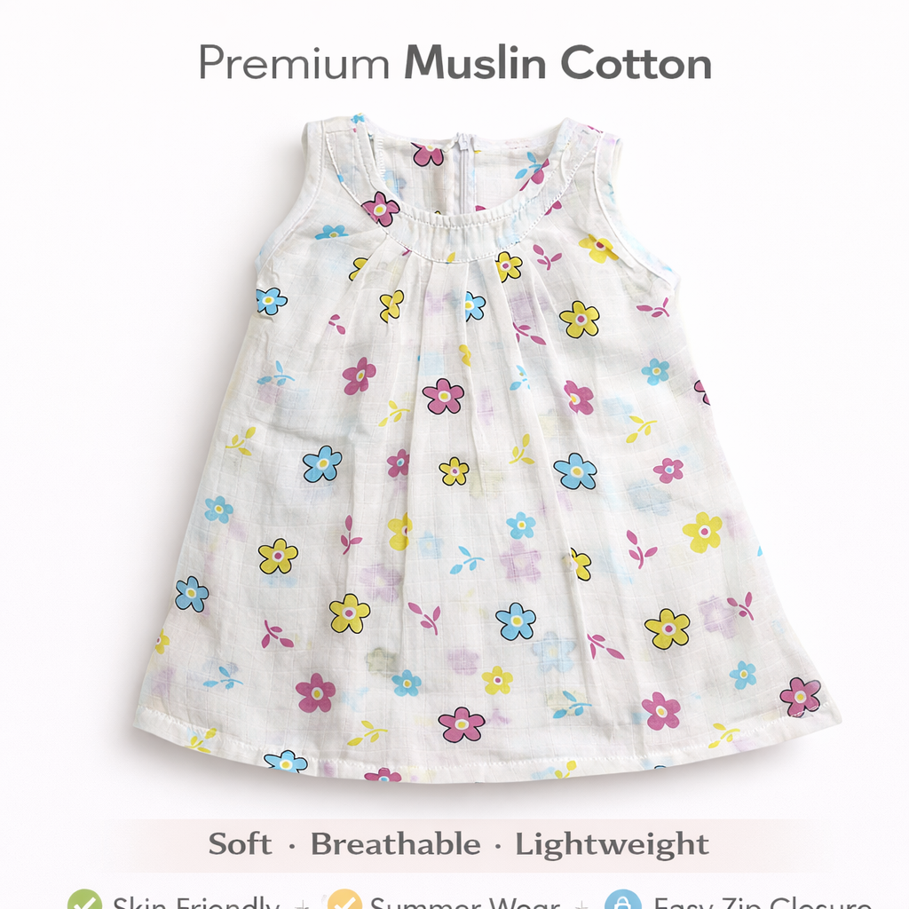Baby Girl Muslin Frock with Soft Back Zip