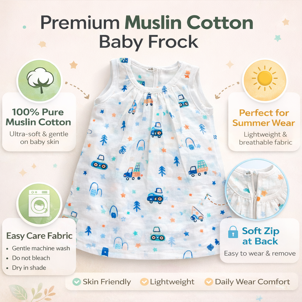 Baby Girl Muslin Frock with Soft Back Zip