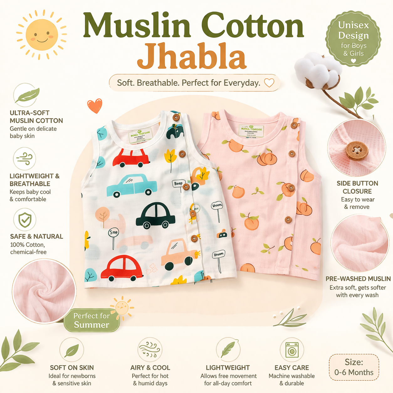 Unisex Muslin Cotton Dyed Jhablas