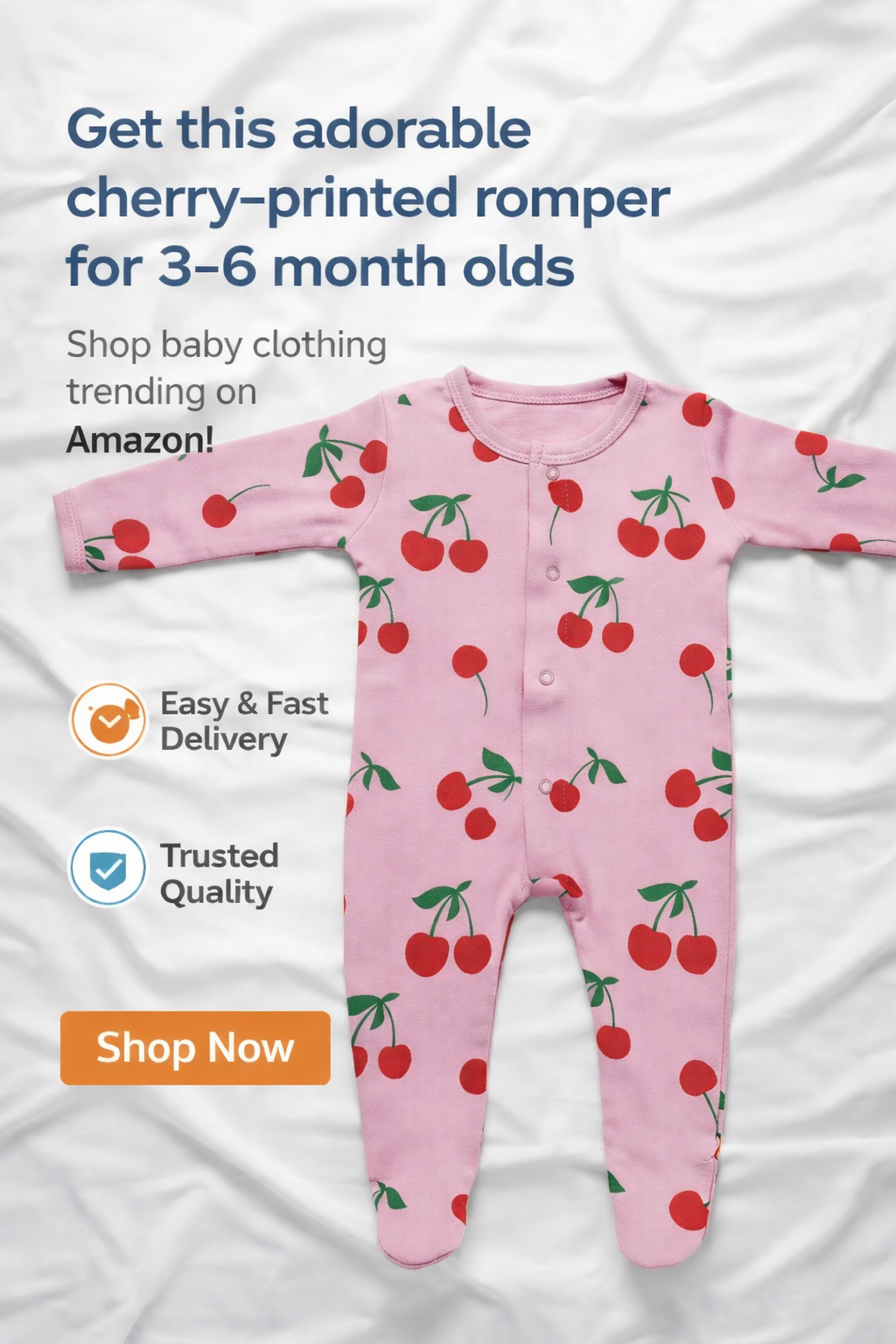 Organic Cotton Baby Girl Footed Baby Romper (Color - Pink Cherry)