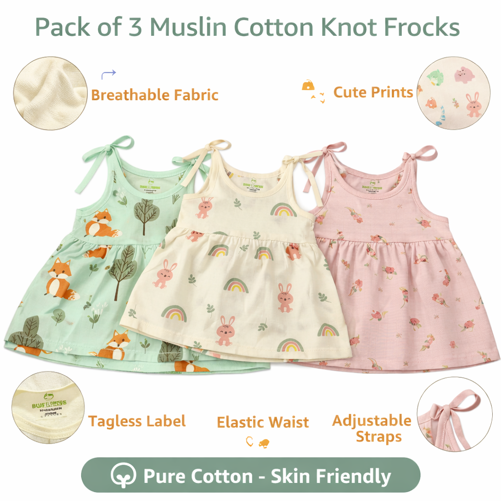 Baby Girl Muslin Cotton Knot Frock