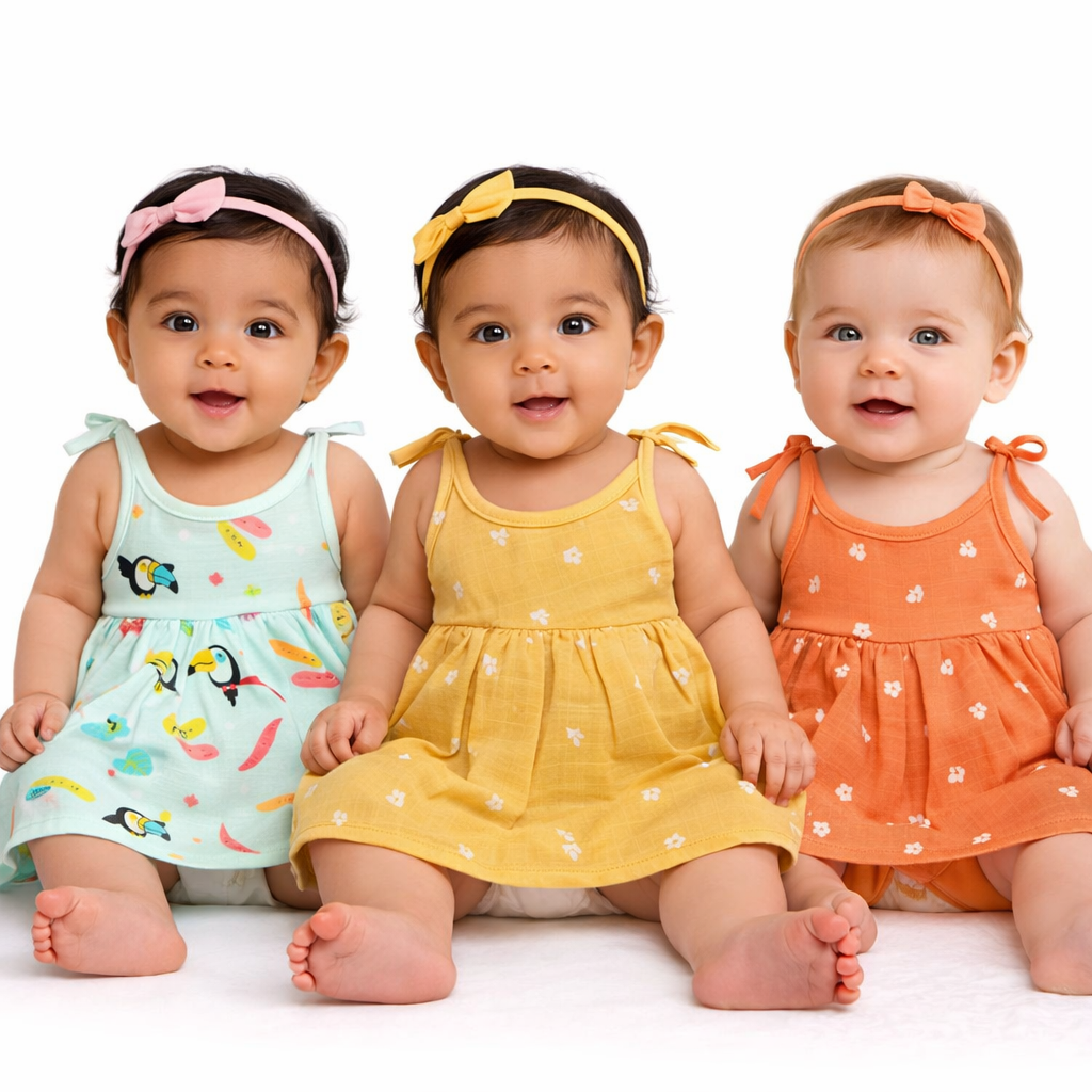 Dyed Muslin Knot Style Baby Girls Frock