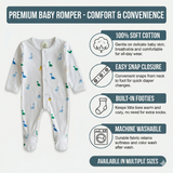 Organic Cotton Unisex Footed Baby Romper- Pack of 2 (Dinosaur & Pineapple)