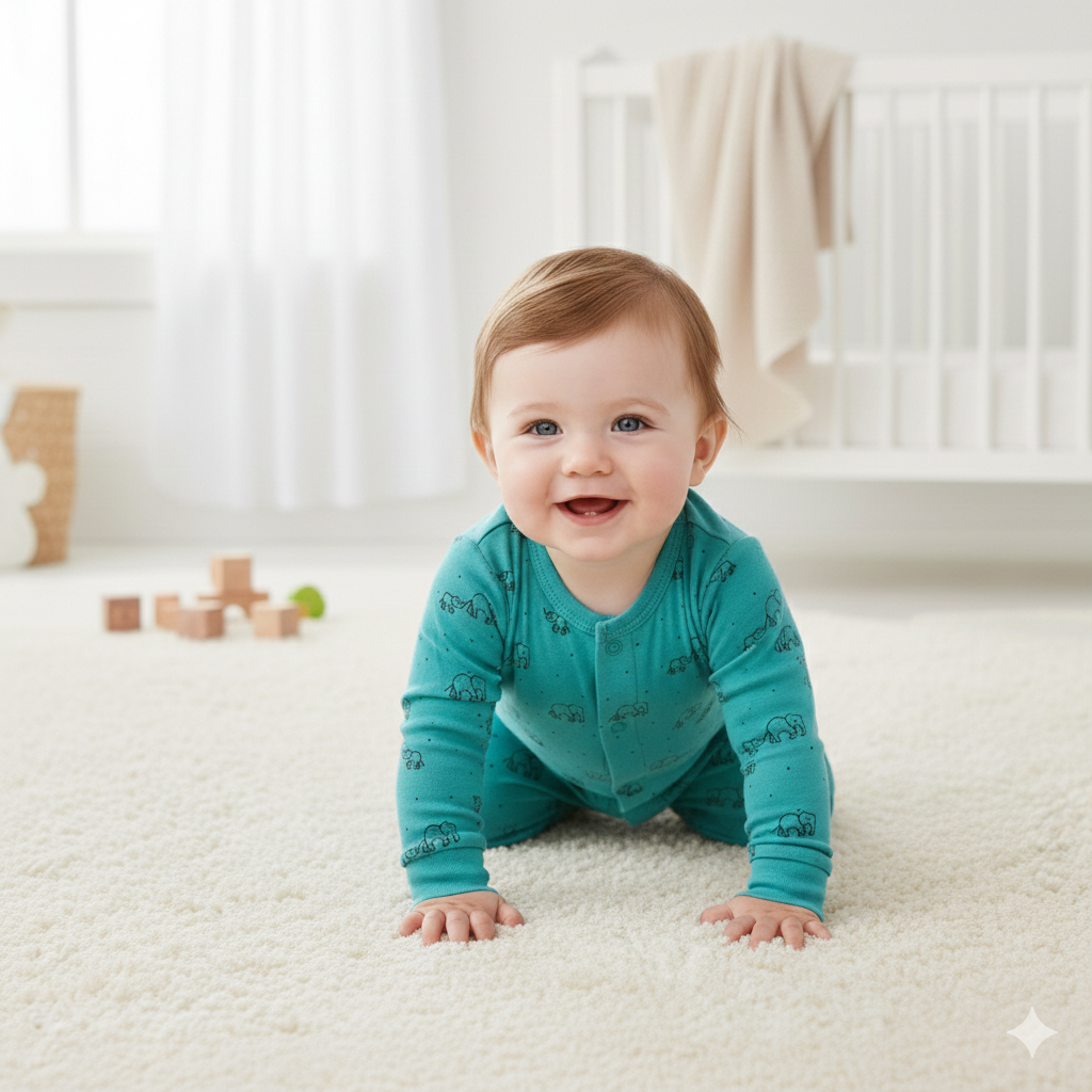 Organic Cotton Unisex Footed Baby Romper (Color - Blue)