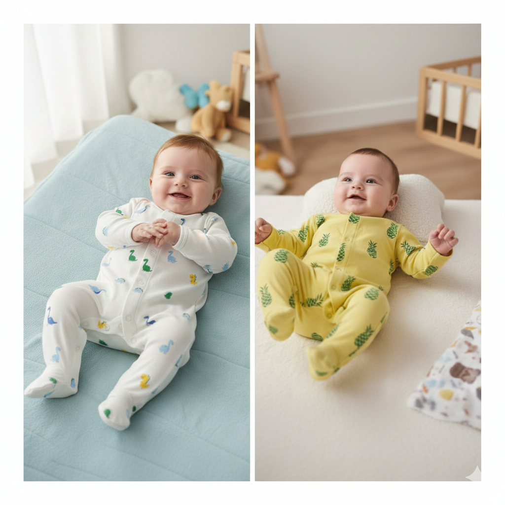 Organic Cotton Unisex Footed Baby Romper- Pack of 2 (Assorted Print)