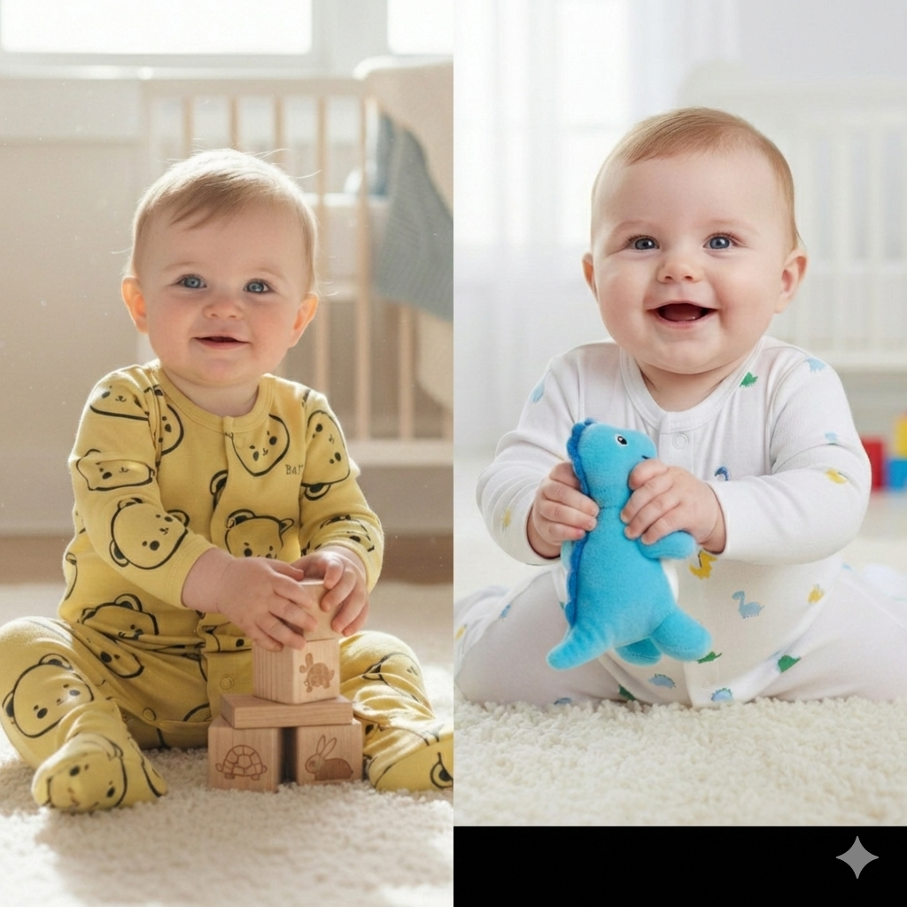 Organic Cotton Unisex Footed Baby Romper- Pack of 2 (Assorted Print)