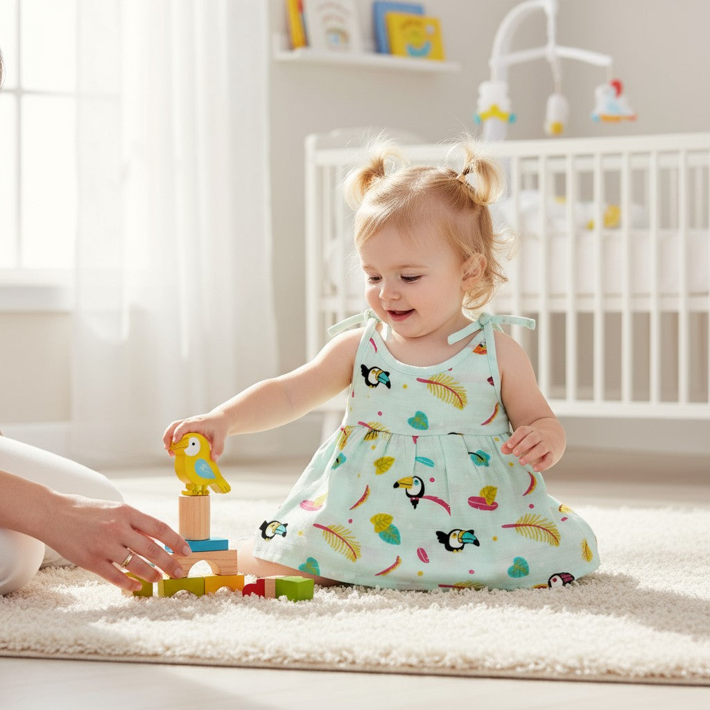 Dyed Print Knot Style Baby Girls Frock PO2