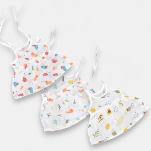 Off White Muslin Knot Frock Baby ( Pack of 3 )