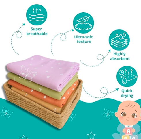 100% Muslin Cotton Baby Bath Towel ( pack of 2 )