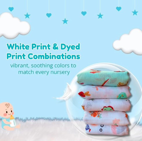 100% Cotton Muslin Baby Swaddle Set ( Pack of 4 )