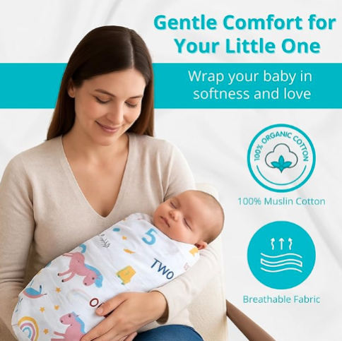 100% Cotton Muslin Baby Swaddle Set ( Pack of 4 )