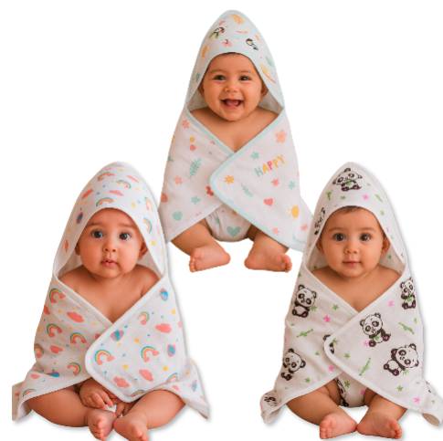 Baby Hooded Muslin Towel ( Pack of 3 )