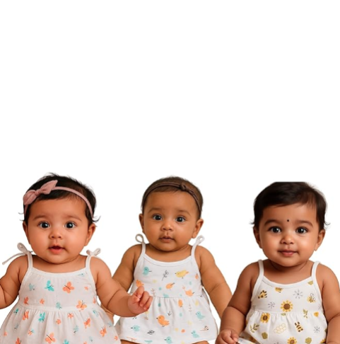 Off White Muslin Knot Frock Baby ( Pack of 3 )