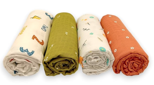 100% Cotton Muslin Baby Swaddle Set ( Pack of 4 )