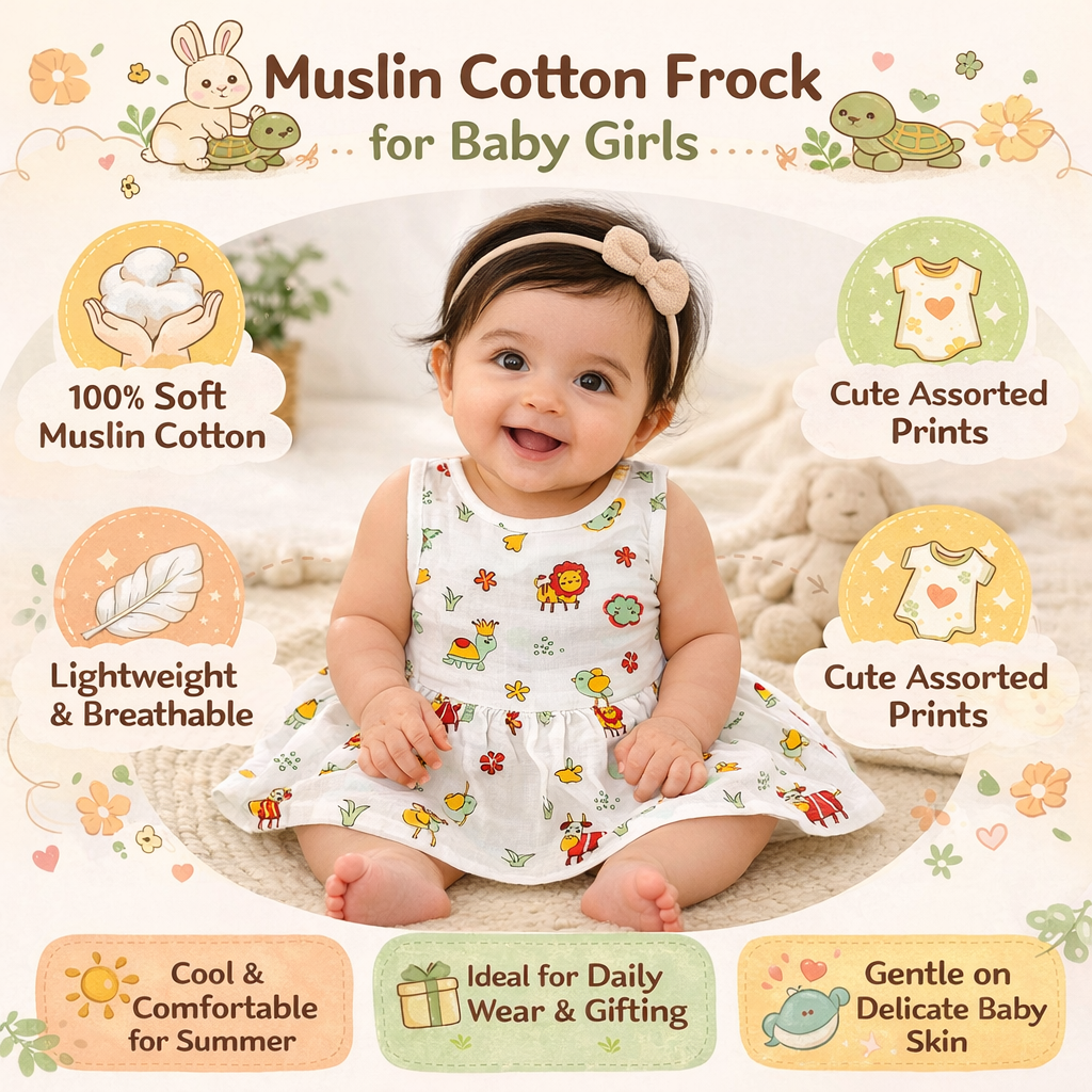 Muslin Cotton Button Frock for Baby Girls