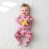 Organic Cotton Baby Girl Footed Baby Romper (Color - Pink Cherry)