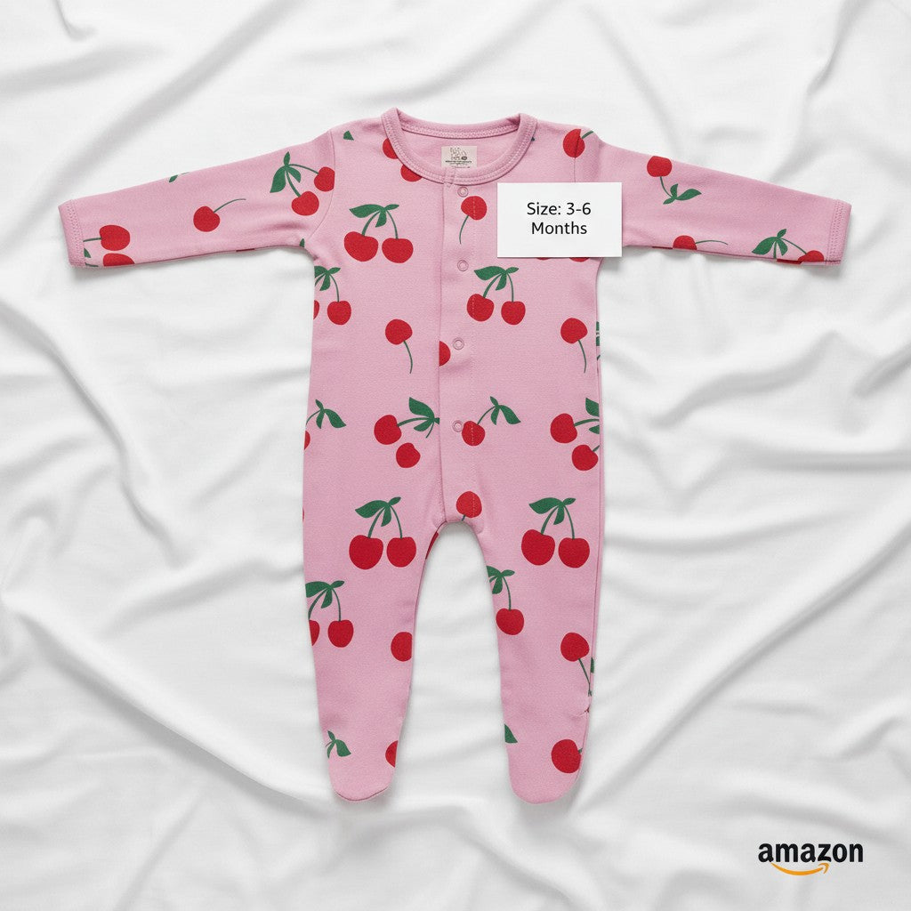 Organic Cotton Baby Girl Footed Baby Romper (Color - Pink Cherry)