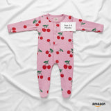 Organic Cotton Baby Girl Footed Baby Romper (Color - Pink Cherry)
