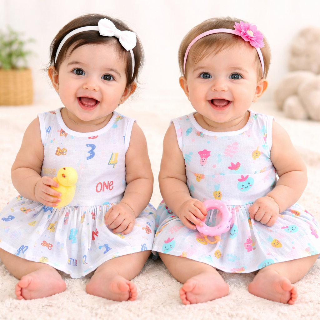 Muslin Cotton Button Frock for Baby Girls