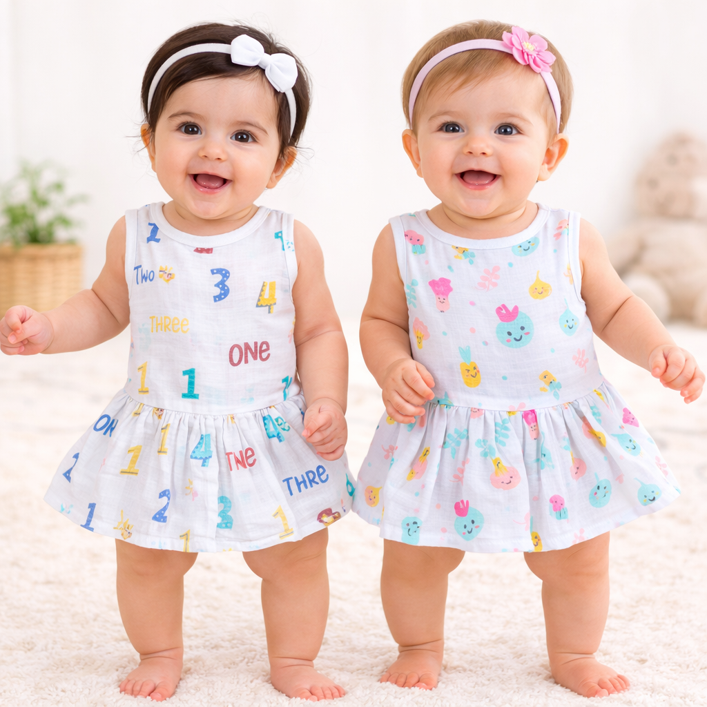 Muslin Cotton Button Frock for Baby Girls