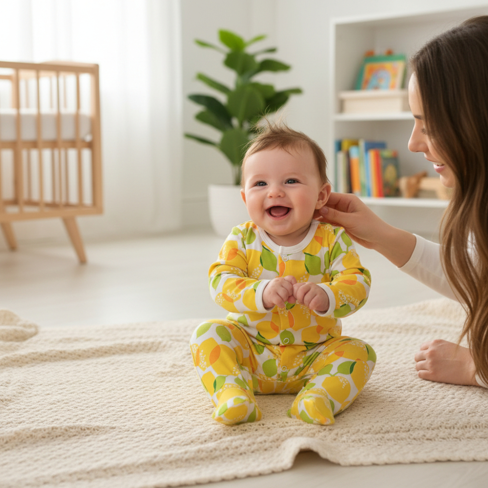 Organic Cotton Unisex Footed Baby Romper (Color - Lemon)