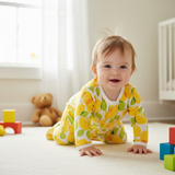 Organic Cotton Unisex Footed Baby Romper- Pack of 2 (White & Lemon)