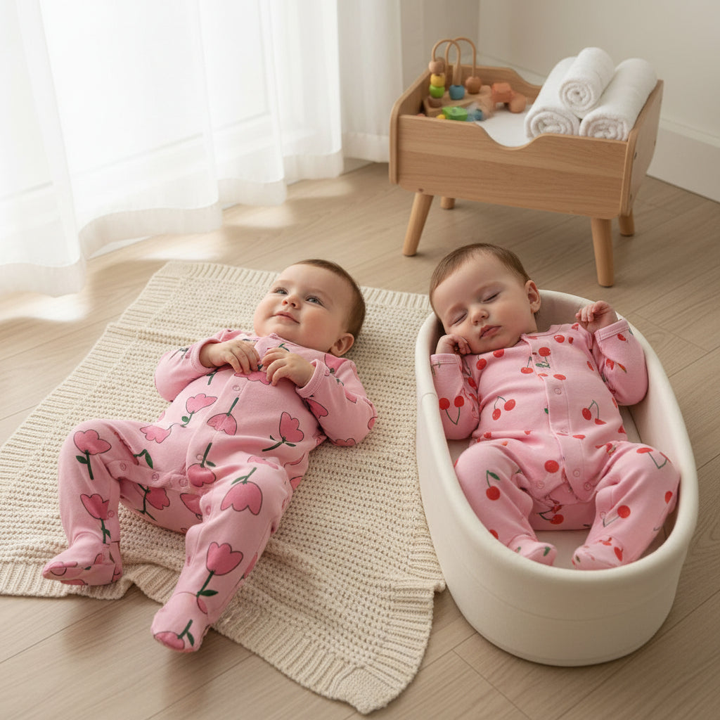 Organic Cotton Footed Pink Romper for Baby Girl - Pack of 2 (Rose & Cherry)