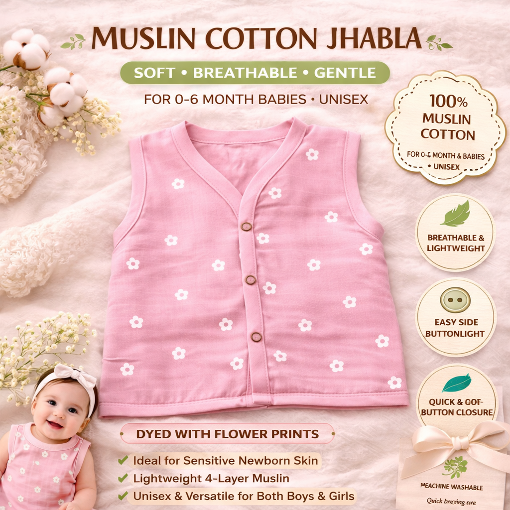 Muslin Cotton Dyed Baby Jhabla