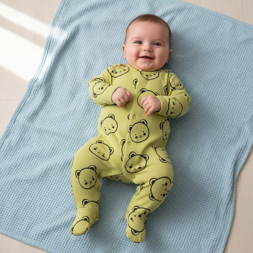 Organic Cotton Unisex Footed Baby Romper (Color - Mustard Yellow )