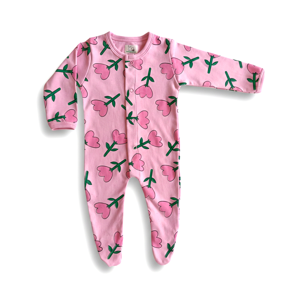 Organic Cotton Baby Girl Footed Baby Romper (Color - Pink Rose)